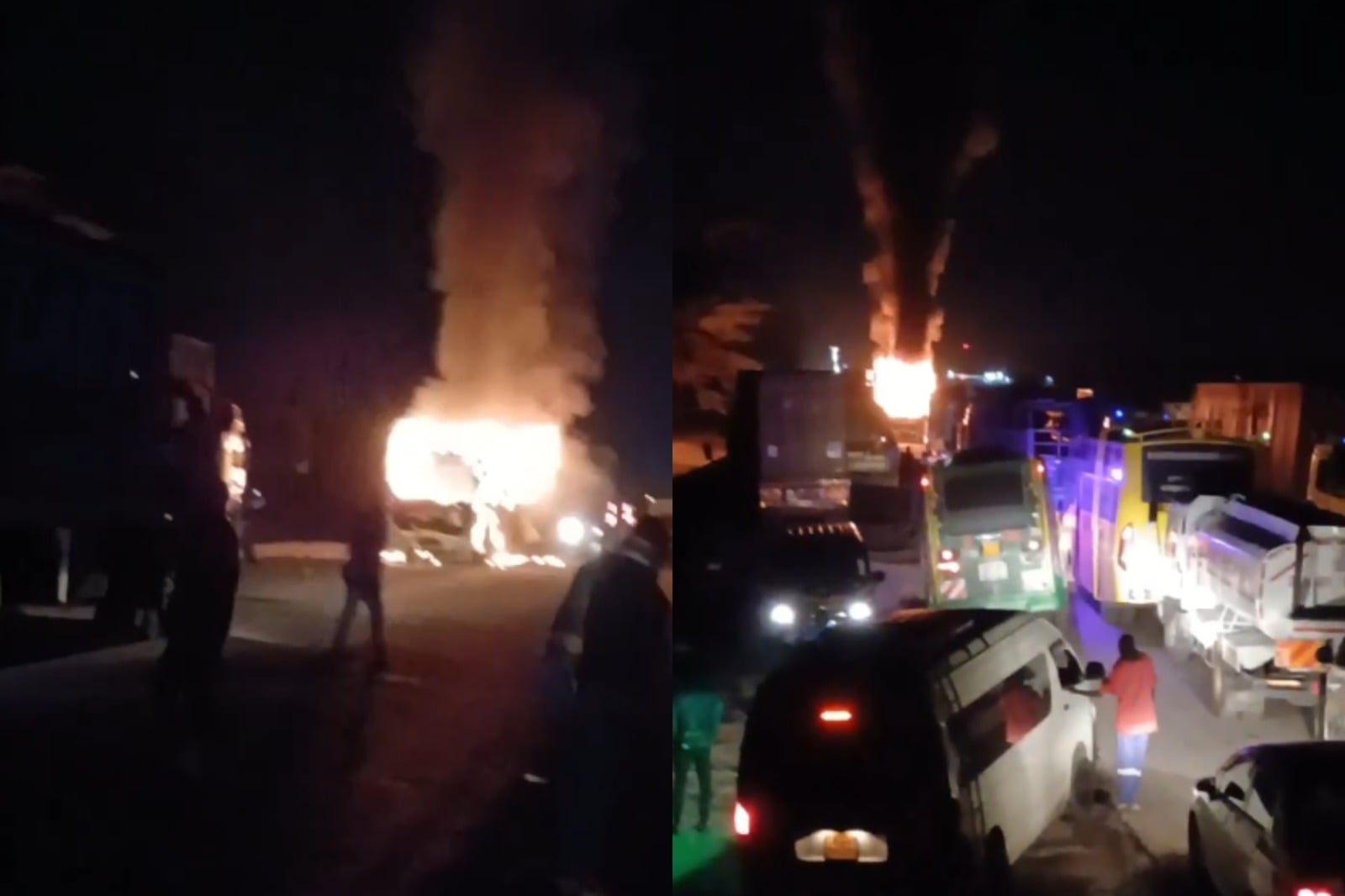 Collage photo of a bus set on fire at Salgaa area.